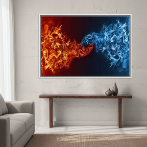 Toile imprimée moderne : Art mural abstrait en verre sur le thème du feu et de la glace, TOILE ENCADRÉE BLANCHE - Product Image 3
