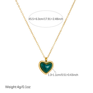 Green Resin Heart Pendant Necklace Gold Plated Stainless Steel Clavicle Chain Daily Wear Gift Jewelry N4252 - Product Image 4