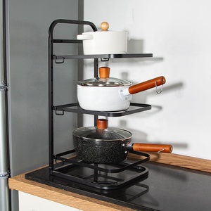 Gloway Oem Adjustable Height Heavy Duty Steel Kitchen Pantry Cookware Organizer 3-Tiers Pot Rack and Pan Organizer For Cabinet