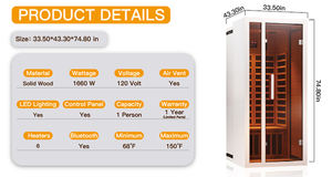 Hongyuan <b>Saunas</b> Modern Red Cedar Electric Single Person Extendable Indoor Far Infrared <b>Heating</b> <b>Sauna</b> Bluetooth Compatible - Product Image 5