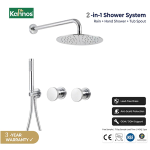 Thermostatic Concealed Shower System Dual Knob Control Round Rain Head Polished Chrome in Wall Mounted Hand Shower Brass - Product Image 1