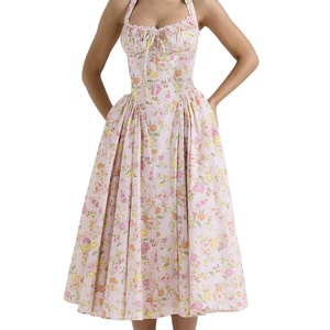 2025 New Arrival Mùa Hè Mỏng Phù Hợp Với Halter Cổ In <span class=keywords><strong>Maxi</strong></span> Dress Đối Với Phụ Nữ Giản Dị Châu Âu Hoa Ren Trim Thoáng Khí Khách - Product Image 1