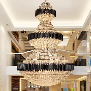 2024 rond intérieur luxe pendentif lumière noir or Led suspension lampe moderne K9 cristal lustre