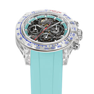 데이토나 한정판 남성용 기계식 시계-항저우 포인터 크리스탈 케이스 독특한 트리플 아이 디자인 블루 러버 스트랩 - Product Image 2