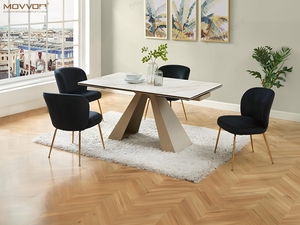 <span class=keywords><strong>Table</strong></span> à manger rectangulaire <span class=keywords><strong>extensible</strong></span> polyvalente de haute qualité pour <span class=keywords><strong>8</strong></span>-10 <span class=keywords><strong>personnes</strong></span> Design moderne pieds de plaque de roche en acier inoxydable prix - Product Image 2