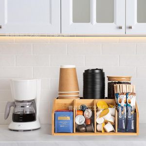 Wooden Storage <b>Box</b> Multi Compartment Office Desktop Organizer Solid Wood Rectangle Shape For Coffee <b>Tea</b> Supplies - Product Image 3