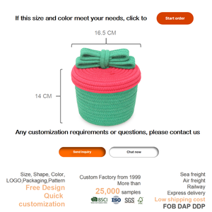 Cesta de Almacenamiento Navideña con Tapa, Color Rojo y Verde, de Cuerda de Algodón Ecológica, para Regalos, Juguetes, Decoración del Hogar, ODM, OEM - Product Image 3