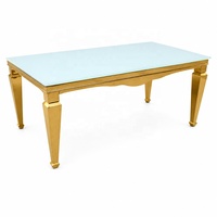 Table de banquet moderne en acier inoxydable doré avec plateau en MDF, mobilier d'hôtel pour salon d'hôtel, mariages et événements