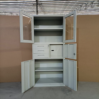 Armoire de bureau en acier verrouillable avec 3 tiroirs, compartiment intérieur sécurisé indépendant, porte en verre, armoire à documents