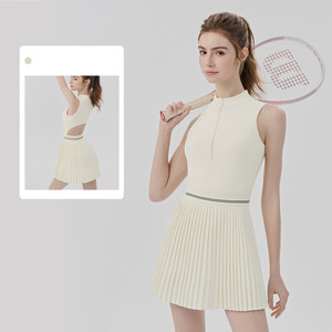 Vestido de tenis de lujo para mujer con espalda hueca, media cremallera, transpirable, a rayas, para pickleball y tenis, venta al por mayor - Product Image 2