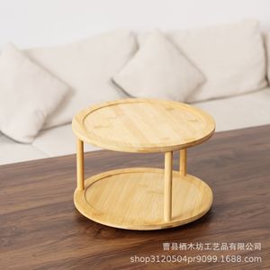 Bamboo Storage <b>Rack</b> Double Layer <b>Rotating</b> <b>Spice</b> Organizer For Kitchen Desktop Organization Multifunctional Makeup Storage - Product Image 1