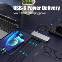 Listo para enviar Aluminio 3,0 Hub 13 puertos con adaptador de corriente tipo C y A Stock Estación de acoplamiento HUB de USB-C