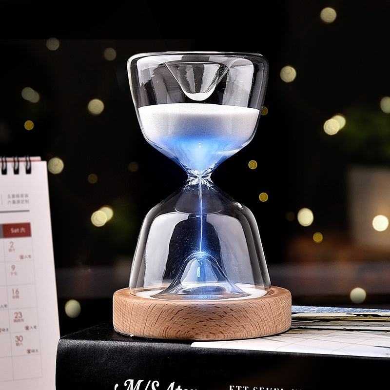 Modern Glass 30/50 Minutes 8/24 Hours Virtual LED Hourglass Sand Watch Timer with Luminova