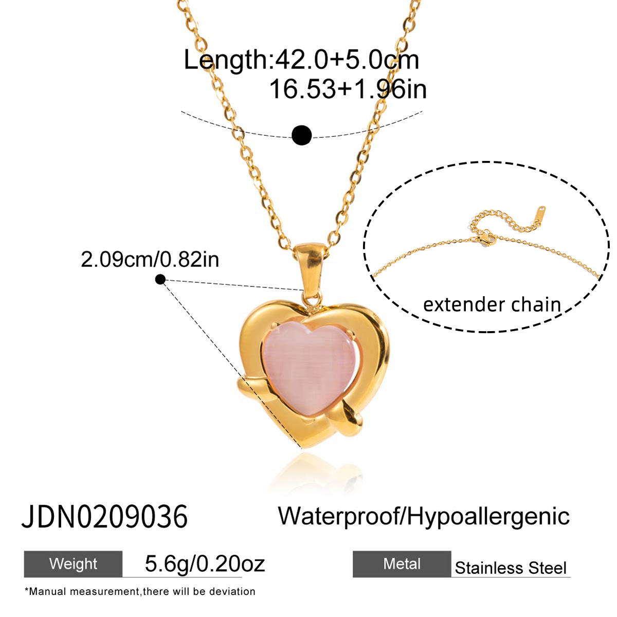 Pink Heart Cat Eye Stone necklace