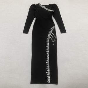 Vespera 时尚高品质女式长袖及地水晶舞会礼服，采用防静电涤棉面料 - Product Image 3