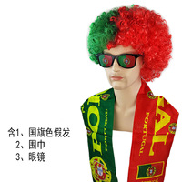Perruque afro colorée avec écharpe et lunettes, ensemble toupet pour costume d'équipe nationale de la Coupe d'Europe