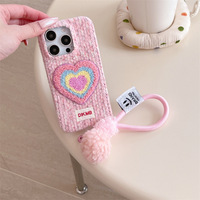 Coque de téléphone en flanelle moelleuse et mignonne en forme de cœur pour 16promax 15prmax 15pro 14pro 13 12, vente en gros, rose, style Ins