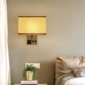 Fabric Shade <b>Wall</b> Sconce Hotel <b>Bedside</b> USB <b>Plug</b> Interface Charging Vintage <b>Wall</b> Lamp with Socket - Product Image 4