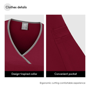 Unisex Medical Scrub Set Burgundy V-Neck Top Pants Moisture Wicking Hospital Uniforms - Product Image 3