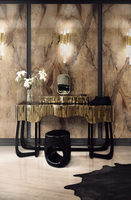 Bocadolobo Coiffeuse de maquillage dorée haut de gamme Table de vanité en or de luxe avec miroir Table de vanité en forme de vague unique pour chambre à coucher