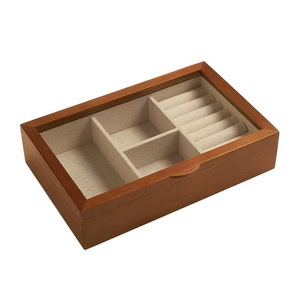Solid Wood Jewelry Box With <b>Mirror</b> Flip Top Ring <b>Storage</b> Organizer For Earrings And Watches Small High End Exquisite Design - Product Image 2