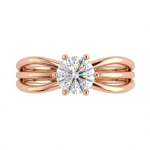 Anillo de compromiso clásico para mujer con doble banda chapada en oro de 18K y 14K, con diamante solitario de corte brillante cultivado en laboratorio, de última tendencia. - Product Image 3