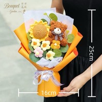 Karangan Bunga Mawar dan Bunga Matahari Buatan Tangan dari Benang, Boneka Beruang, Hadiah Bergaya Alami Ramah Lingkungan untuk Ulang Tahun Anak Perempuan