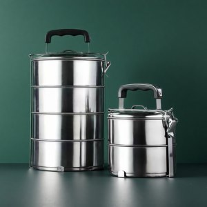 Vente en gros 16cm Chauffe-plat africain à 2 niveaux Boîte à lunch en acier inoxydable OEM Boîte personnalisée avec logo en vrac - Product Image 1