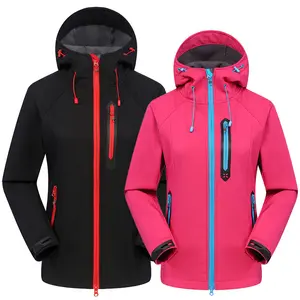 Women Front Full Zipper Hooded Waterpoof Softshell Jacket Fleece Lined Winter Outdoor Coat With Laser Cut Taped Pockets