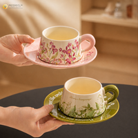 Ensemble tasse et soucoupe à café en céramique à motif floral vintage, en gros, avec boîte cadeau, faible MOQ, pour cadeaux de fêtes