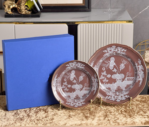 Assiettes à dîner en céramique de luxe vintage italiennes, boîte cadeau avec logo personnalisé, plats de service ronds en porcelaine florale, décoration de table à domicile, mariage - Product Image 1