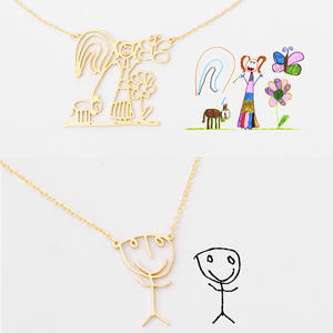 Benutzer definierte vergoldete handgemachte Kinder zeichnungen Einzigartige Geschenke Schmuck Kinder Halskette - Product Image 2