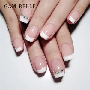 GAM-BELLE法国白尖假指甲带AB水钻方形全盖人造指甲尖DIY美甲美容工具