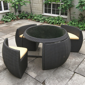 <span class=keywords><strong>Ensemble</strong></span> <span class=keywords><strong>de</strong></span> <span class=keywords><strong>Table</strong></span> et Chaises Rondes <span class=keywords><strong>de</strong></span> <span class=keywords><strong>Jardin</strong></span> en Rotin 5 Pièces, Gain <span class=keywords><strong>de</strong></span> Place pour Extérieur, Cour, Terrasse, Restaurant - Product Image 2
