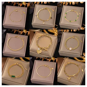 Gelang baja tahan karat untuk wanita, perhiasan rantai mutiara Gotik Hippie berlapis emas 18K tahan air untuk wanita