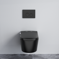 Toilettes intelligentes automatiques sans pression d'eau, bidet de chasse d'eau mural automatique, noir mat, toilettes intelligentes