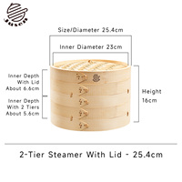 Panier vapeur en bambou artisanal à 2 niveaux de 10 pouces, capacité 7L, compatible gaz et induction, pour la cuisson à la vapeur de Bao Buns, Dim Sum, riz et légumes