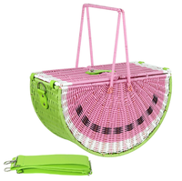 Panier de pique-nique en rotin tressé en forme de pastèque, fait main, en plastique, avec poignée, pour décoration extérieure et intérieure