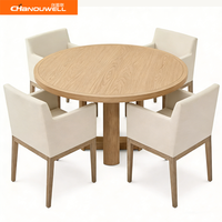 Table à manger ronde en chêne massif de qualité commerciale avec chaises en tissu pour appartement, hôtel, restaurant, maison, villa