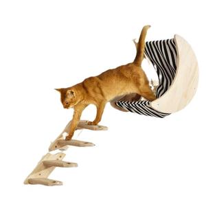 Estructura de madera para gatos, montada en la pared, con hamaca y escalera, muebles para mascotas. - Product Image 1