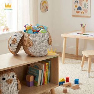 Cesta de Mimbre de Jacinto de Agua para Guardar Juguetes de Animales, Cesta de Pingüinos Tejida a Mano para Decoración de Habitación Infantil, Precio Económico - Product Image 2