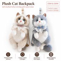 Sac à dos en peluche pour chat, sac à chat doux et moelleux avec col en dentelle, yeux bleu-gris beige, OEM ODM personnalisé, vente en gros