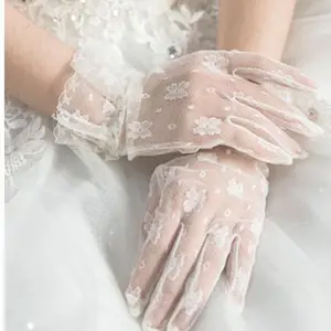 Yeni gelin düğün elbisesi eldiven güzel kısa dantel düğün stüdyo açık kısa eldiven