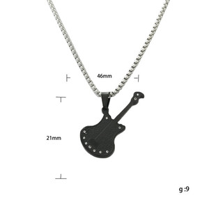 Titanium Steel <b>Guitar</b> Pendant With Rhinestones Retro Punk Style Necklace For Men And Women Everyday Wear - Product Image 5