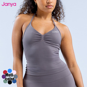 Janya femmes haute élastique entraînement course gilet licou cou sans manches Gym Fitness haut de sport sans couture Yoga débardeur - Product Image 1