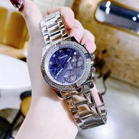 Jam Tangan Wanita Grosir Guesst Gold Chronograph Kristal Bezel Dial Berkilau Bahan Stainless Steel Tahan Air Quartz