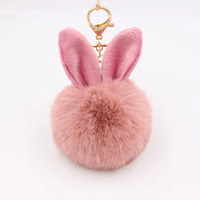 Joli porte-clés en peluche avec oreilles de lapin et boule moelleuse, pendentif pour sac