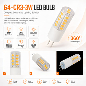 หลอดไฟเซรามิก G4 2.5 วัตต์ 250-300 ลูเมน 120 ลูเมน/วัตต์ ชิป Sanan 2835 AC DC 12 โวลต์ 360 องศา 2700K 7000K 15000 ชั่วโมง รับประกัน 2 ปี RoHS CE ETL สำหรับสำนักงาน - Product Image 3