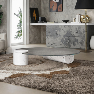 Minimaliste créatif nouvelle peinture <span class=keywords><strong>verre</strong></span> dessus marbre <span class=keywords><strong>Table</strong></span> jambe <span class=keywords><strong>Table</strong></span> basse concepteur petit salon rond <span class=keywords><strong>verre</strong></span> trempé <span class=keywords><strong>Table</strong></span> à thé - Product Image 4