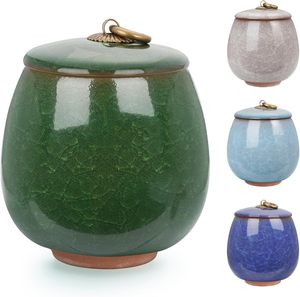 โกศเซรามิกขนาดเล็กสีเขียวขุ่นสำหรับใส่เถ้ากระดูกมนุษย์ โกศเก็บอัฐิสัตว์เลี้ยง โกศที่ระลึกที่สามารถปรับแต่งได้ - Product Image 1